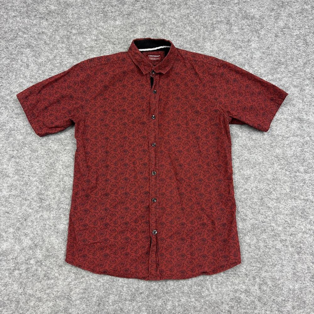 Consequence Shirt Mens S Red Floral Button Up Lightweight Career Office Work